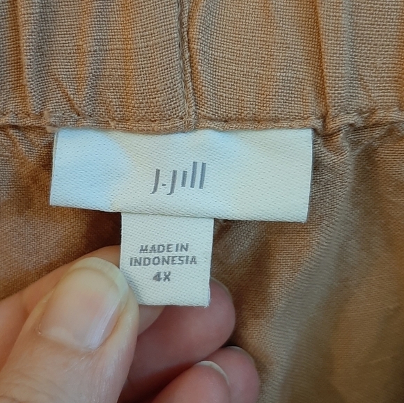 J. Jill Linen Crop Pants Women's 4X Tan Coastal Lightweight Wide Leg Beachy - Picture 3 of 5